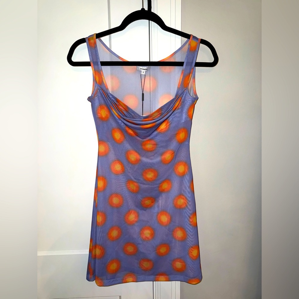 Miaou Purple and Orange Sheer Polka Dot Dress